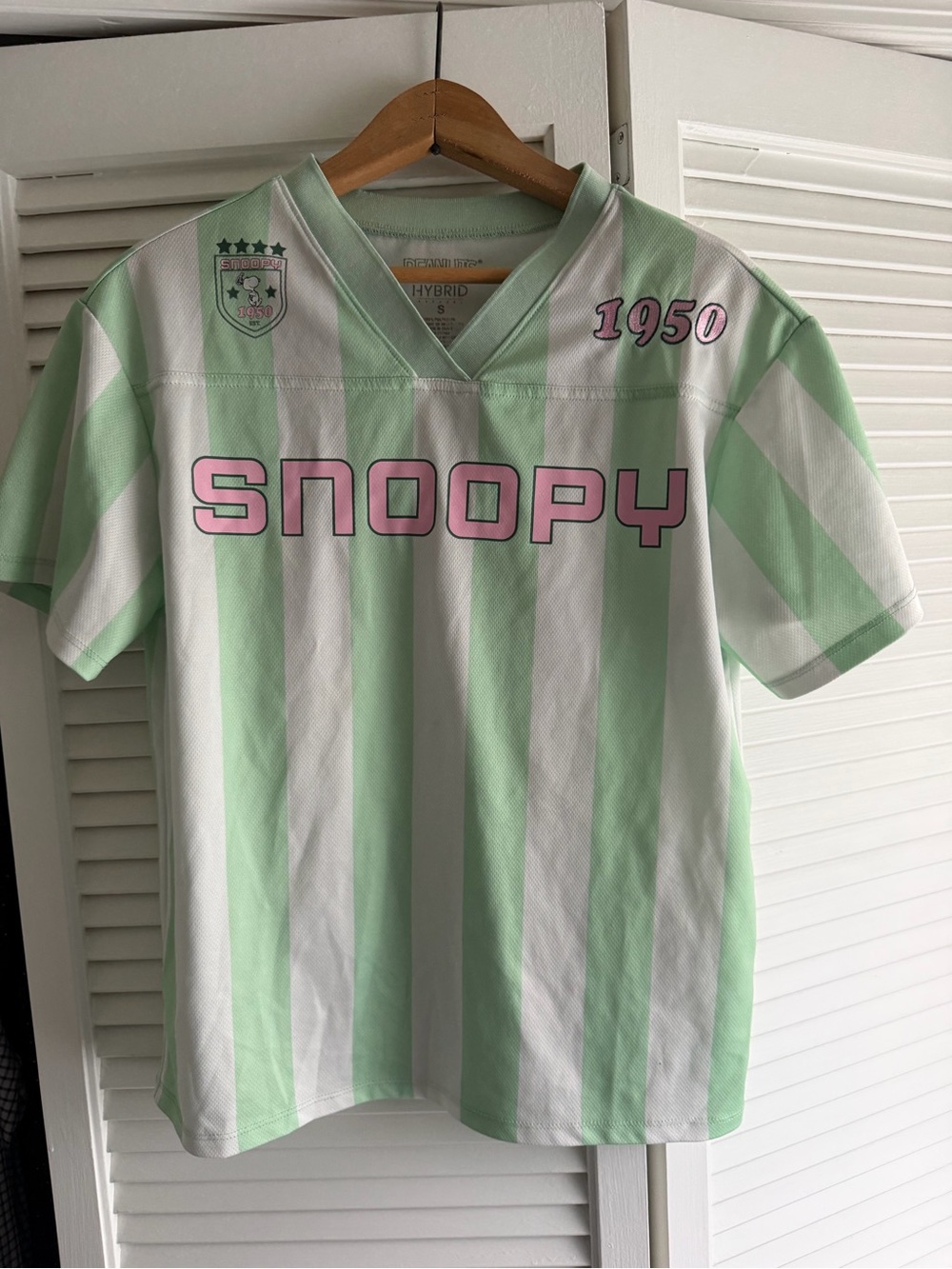 Peanuts Mint Green & White Striped Snoopy Jersey